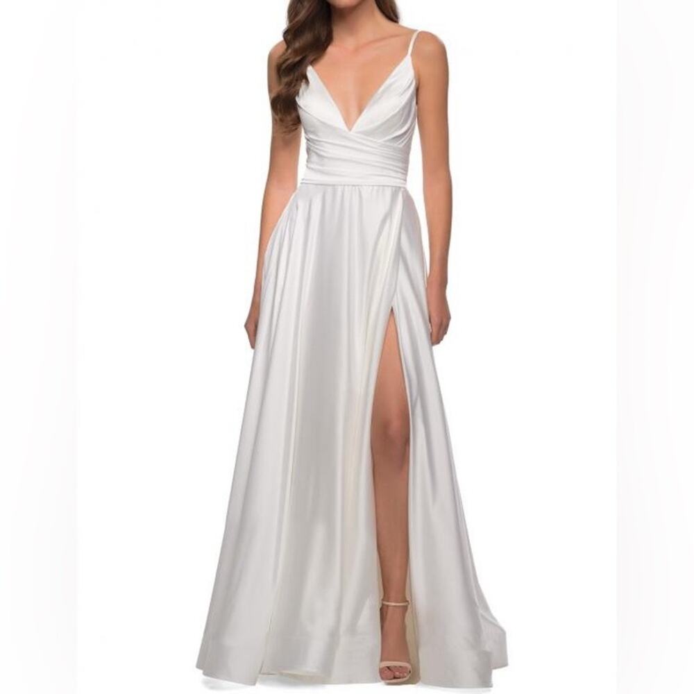 La Femme White Satin Ball Gown Size 00 Nwot